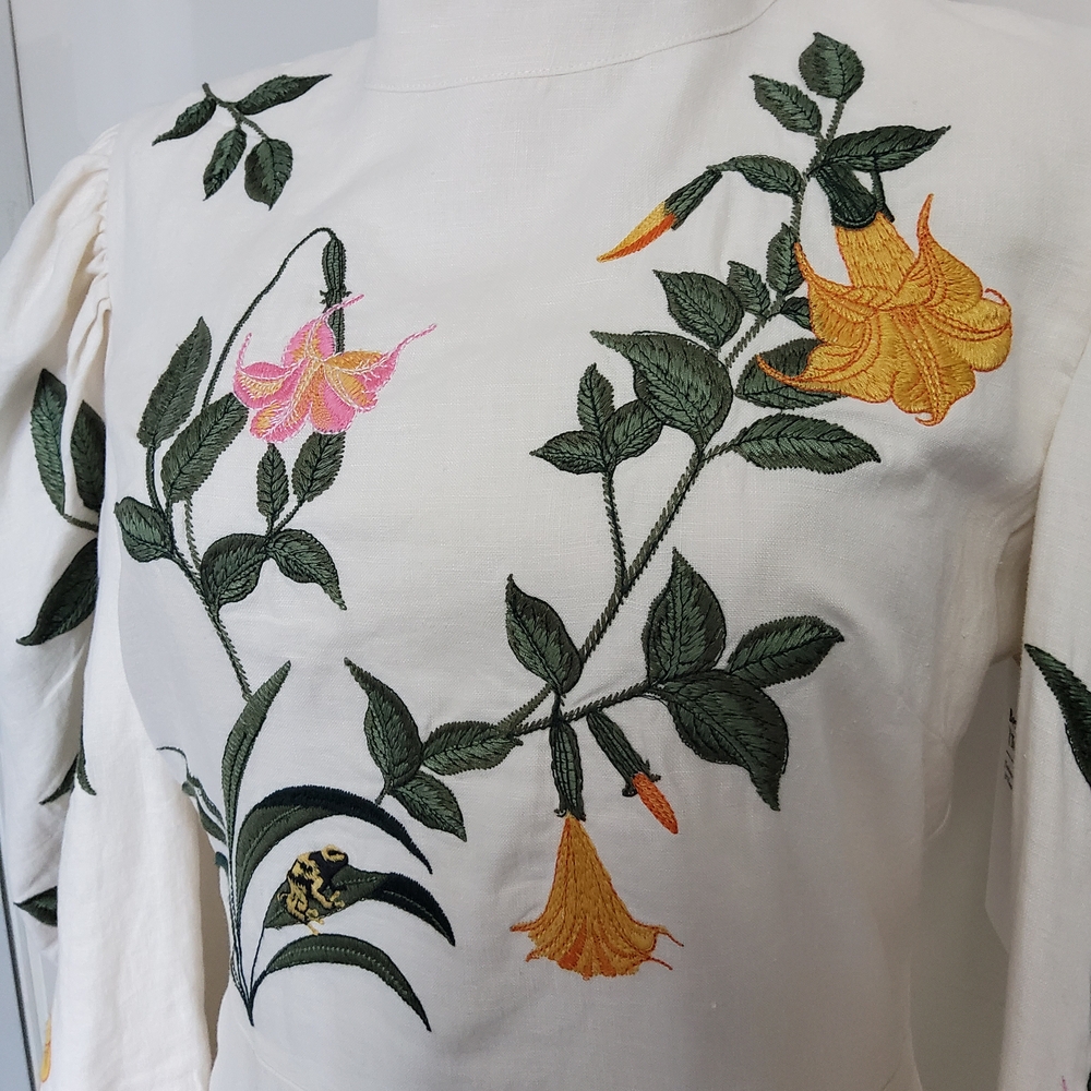 Agua by Agua Bendita Guaba Ranas Embroidered Linen Statement Dress - Picture 2 of 15